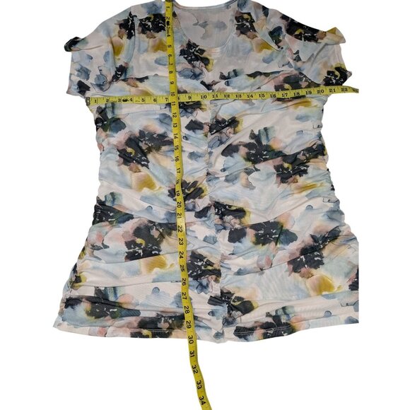 Torrid Womens Floral Ruched Stretch Mesh Blouse Top Crew Neck Sweetheart Bodice - Picture 6 of 10